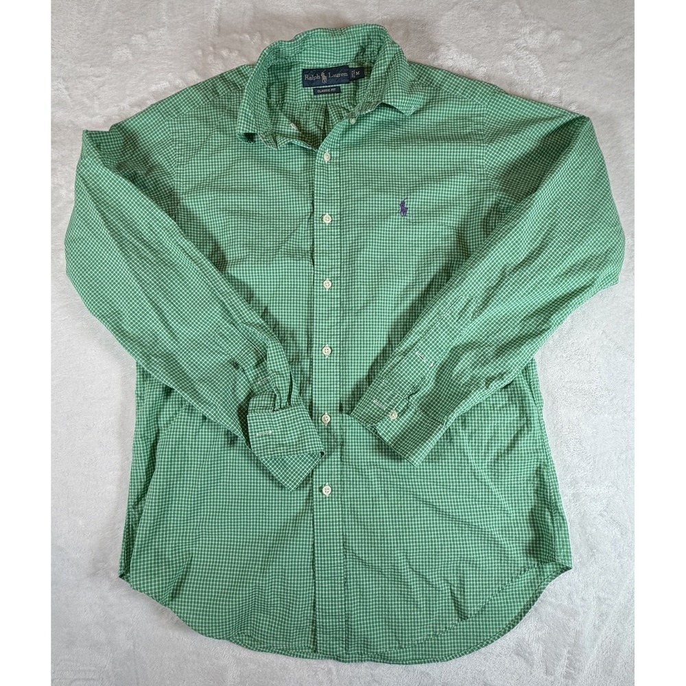 Polo Ralph Lauren Men's Sz M Green White Gingham Button Down Preppy